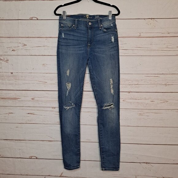 7 For All Mankind Ankle Gwenevere Skinny Jeans Distressed Size 27 7FAMK‎ - Picture 1 of 8